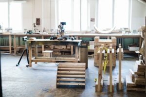 Carpentry workshop with tools and supplies