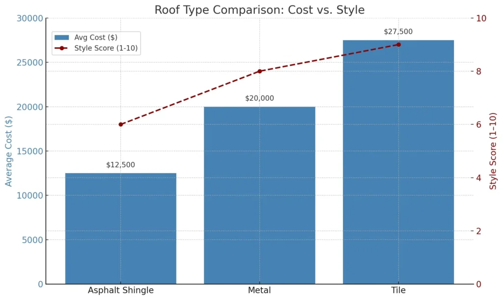 roof replacement costs chart comparing roofing type vs roof style
